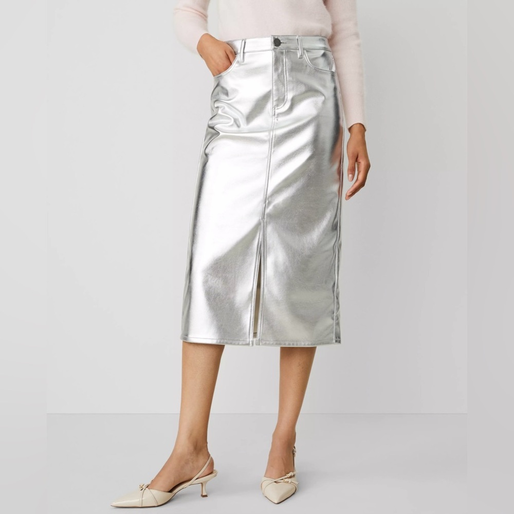 Ann Taylor Metallic Faux-Leather Column Midi Skirt – Style #830891 - Size 10P